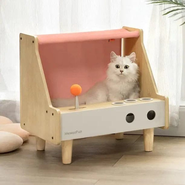 SupermarCat Multi-function Gmae Machine Cat Indoor Wooden House with Toy Scratcher MewooFun